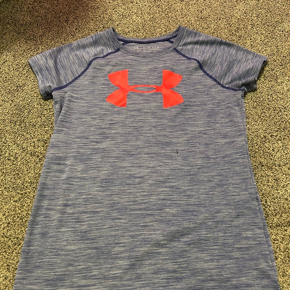 Under Armour Kids Heathered Blue Tee with Red Logo